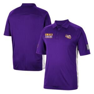 Colosseum Purple LSU Tigers OHT Military Appreciation Snow Camo Polo, Large, NWT